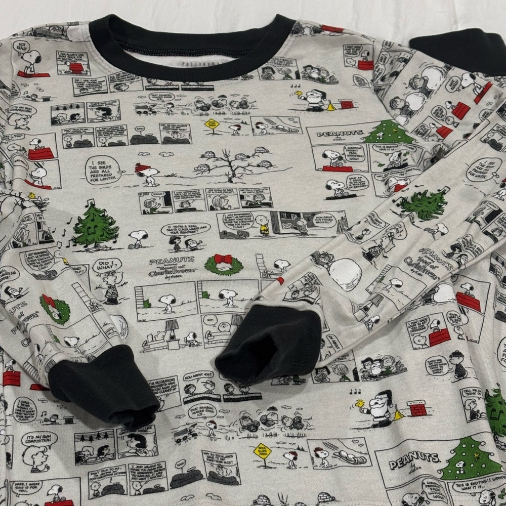 Pottery Barn Kids Peanuts Christmas Cartoon Pajama Set - Black, Green, Red